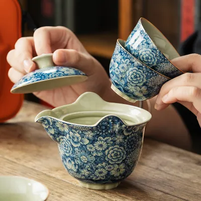 Blue And White Ceramic Portable Car Tea Gift Set 02