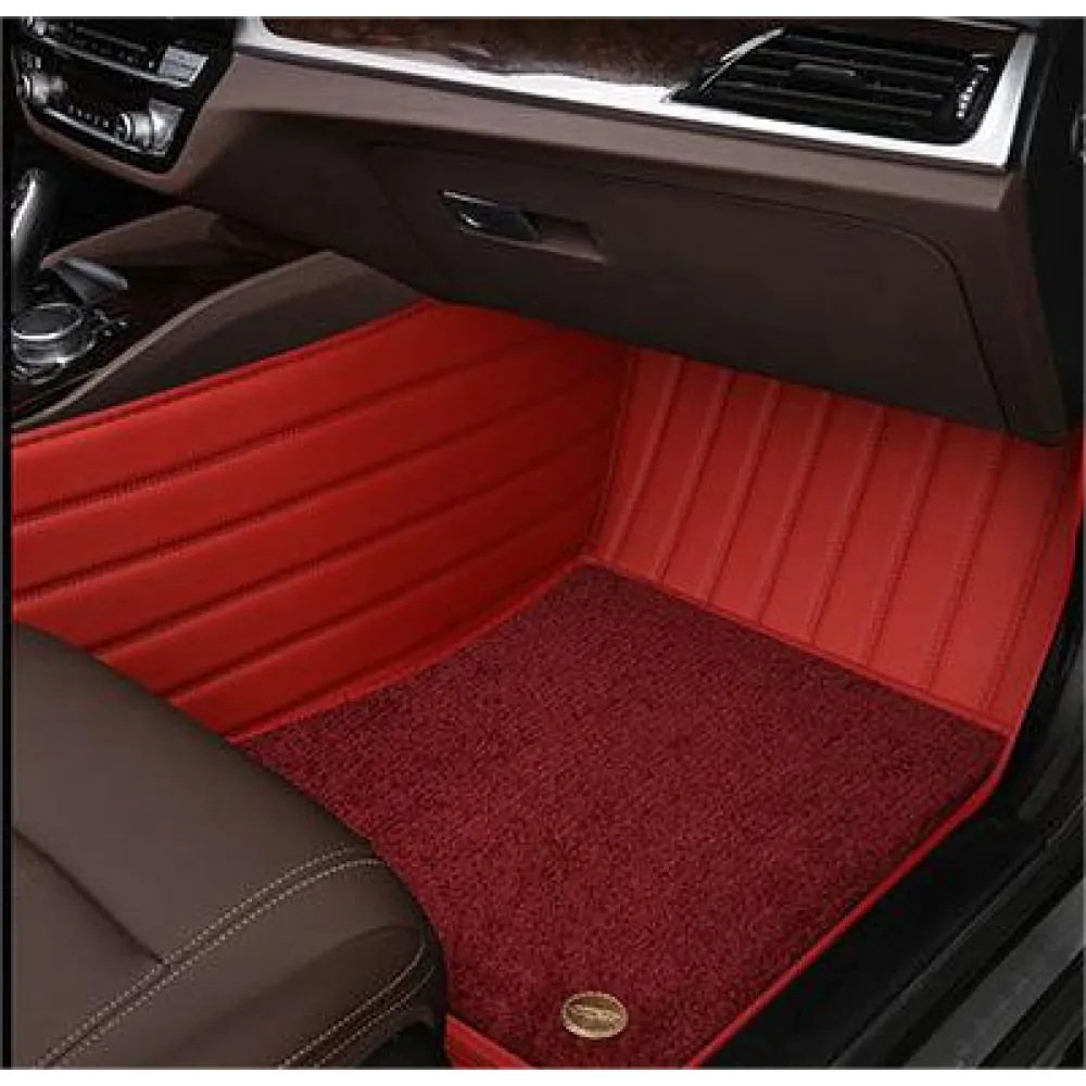Suitable for Benz Fully Enclosed Car Floor Mats Made of Genuine Leather and Imitation Cashmere-Deep Red