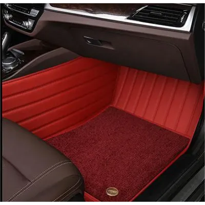 Suitable for Benz Fully Enclosed Car Floor Mats Made of Genuine Leather and Imitation Cashmere-Deep Red 02