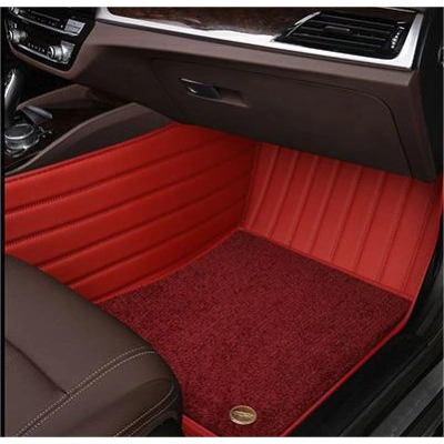 Suitable for Benz Fully Enclosed Car Floor Mats Made of Genuine Leather and Imitation Cashmere-Deep Red 02
