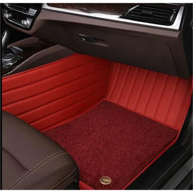 Suitable for Benz Fully Enclosed Car Floor Mats Made of Genuine Leather and Imitation Cashmere-Deep Red
