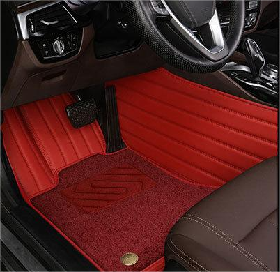 Suitable for Benz Fully Enclosed Car Floor Mats Made of Genuine Leather and Imitation Cashmere-Deep Red