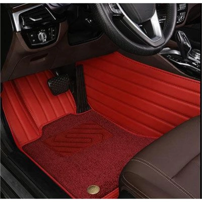 Suitable for Benz Fully Enclosed Car Floor Mats Made of Genuine Leather and Imitation Cashmere-Deep Red 01