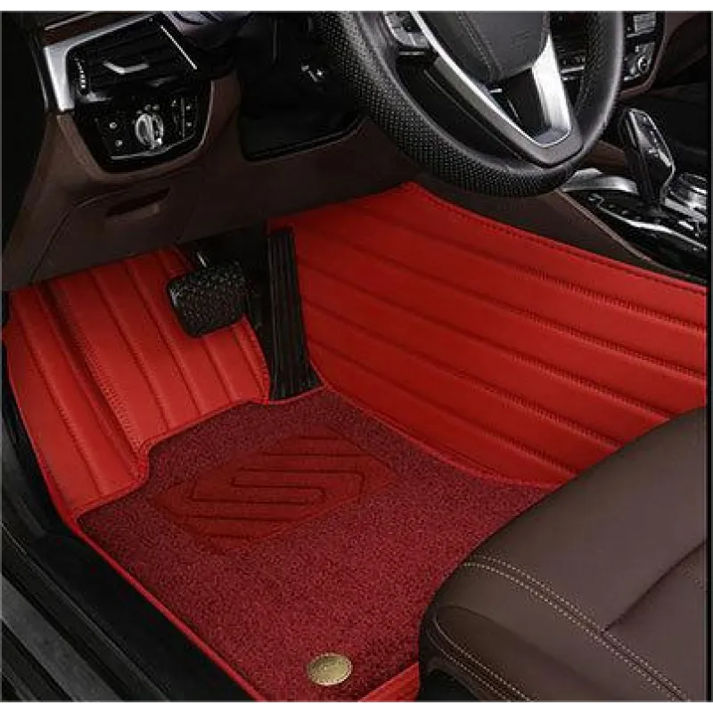 Suitable for Benz Fully Enclosed Car Floor Mats Made of Genuine Leather and Imitation Cashmere-Deep Red