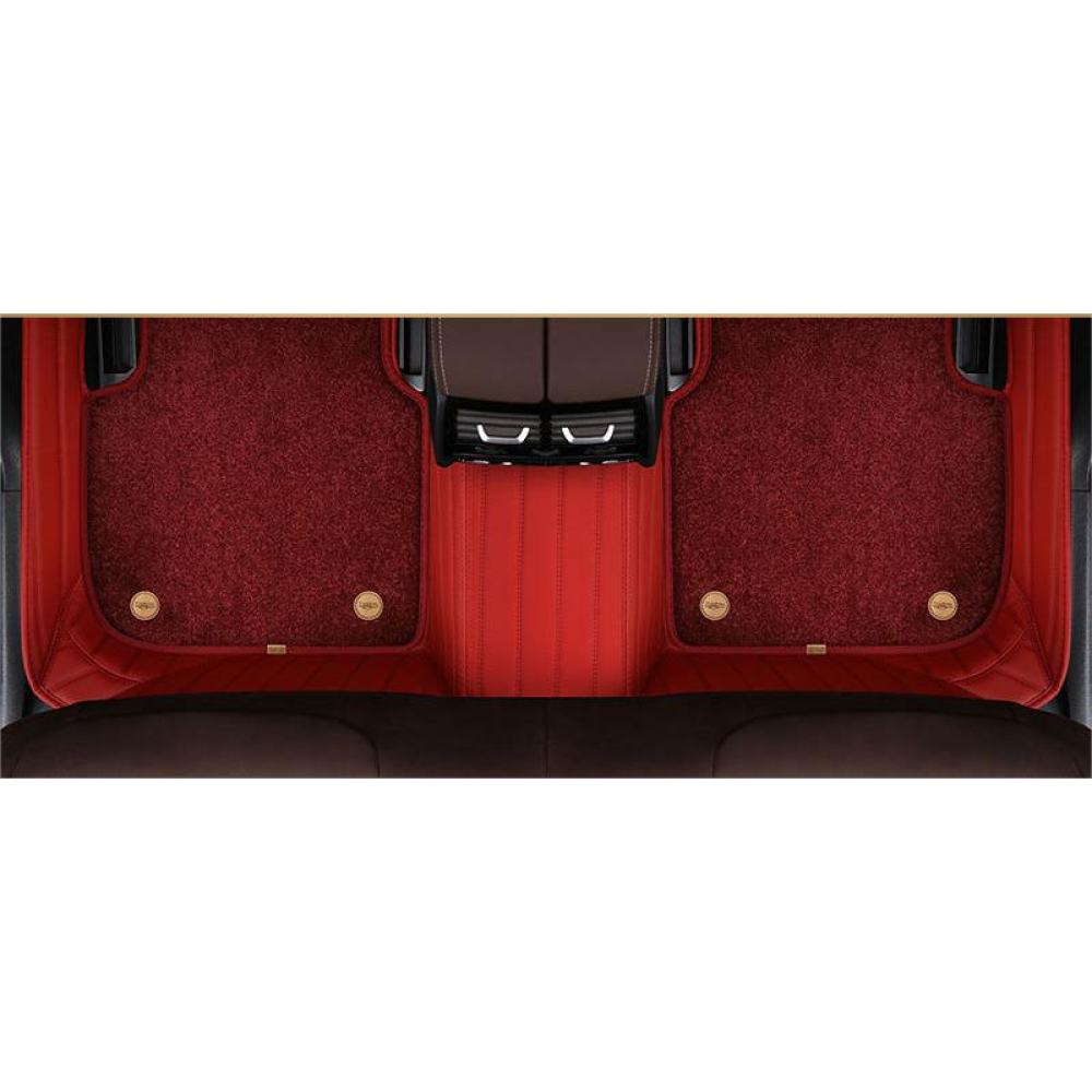 Suitable for BMW Fully Enclosed Car Floor Mats Made of Genuine Leather and Imitation Cashmere-Deep Red