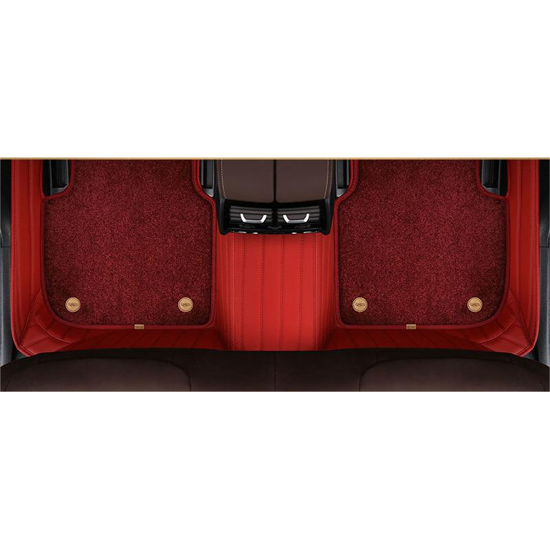 Suitable for BMW Fully Enclosed Car Floor Mats Made of Genuine Leather and Imitation Cashmere-Deep Red
