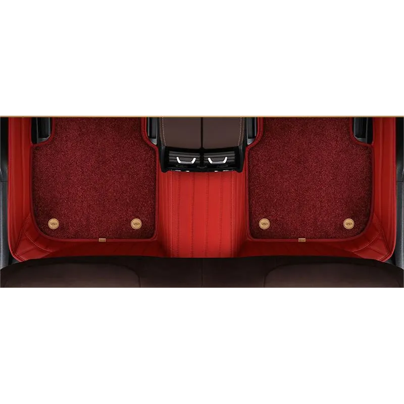 Suitable for Benz Fully Enclosed Car Floor Mats Made of Genuine Leather and Imitation Cashmere-Deep Red