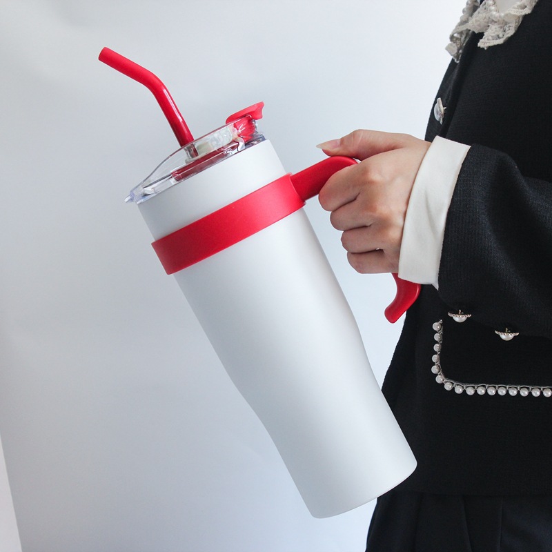 Large Capacity Straw Stainless Steel Insulated Cold Cup White