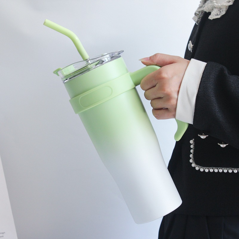Large Capacity Straw Stainless Steel Insulation Cold Cup Green