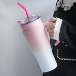 Large Capacity Straw Stainless Steel Insulation Cold Cup Pink