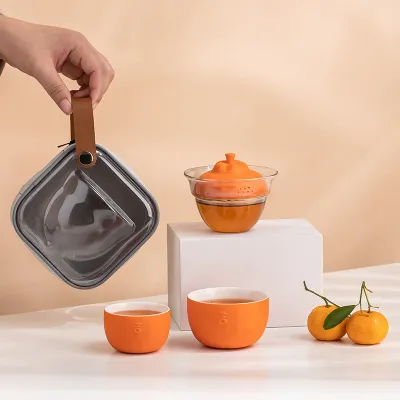Portable Car Ceramic Tea Gift Set Orange 01