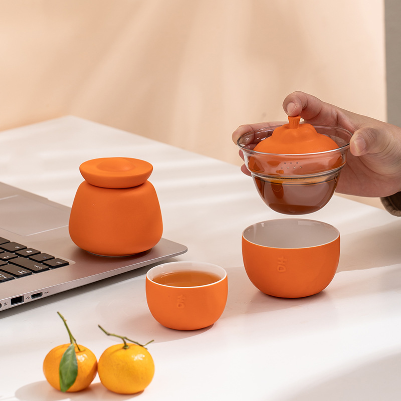 Portable Car Ceramic Tea Gift Set Orange