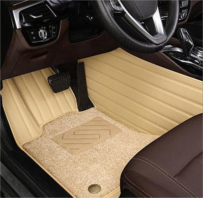 Suitable for Benz Fully Enclosed Car Floor Mats Made of Genuine Leather and Imitation Cashmere- Beige