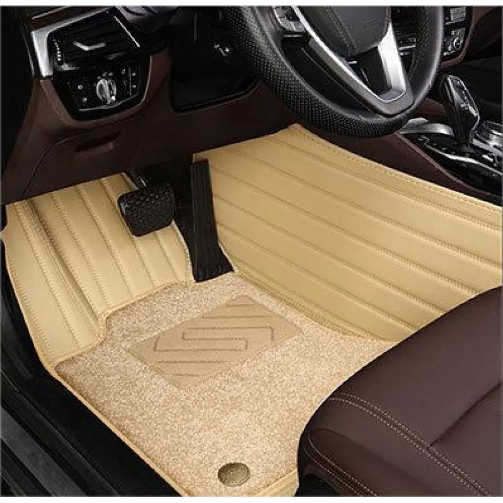 Suitable for BMW Fully Enclosed Car Floor Mats Made of Genuine Leather and Imitation Cashmere- Beige