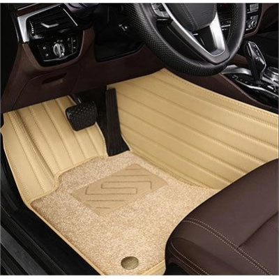 Suitable for Benz Fully Enclosed Car Floor Mats Made of Genuine Leather and Imitation Cashmere- Beige 01