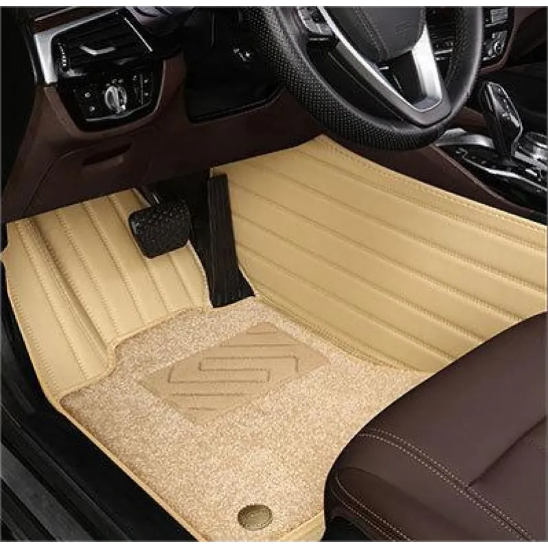 Suitable for BMW Fully Enclosed Car Floor Mats Made of Genuine Leather and Imitation Cashmere- Beige