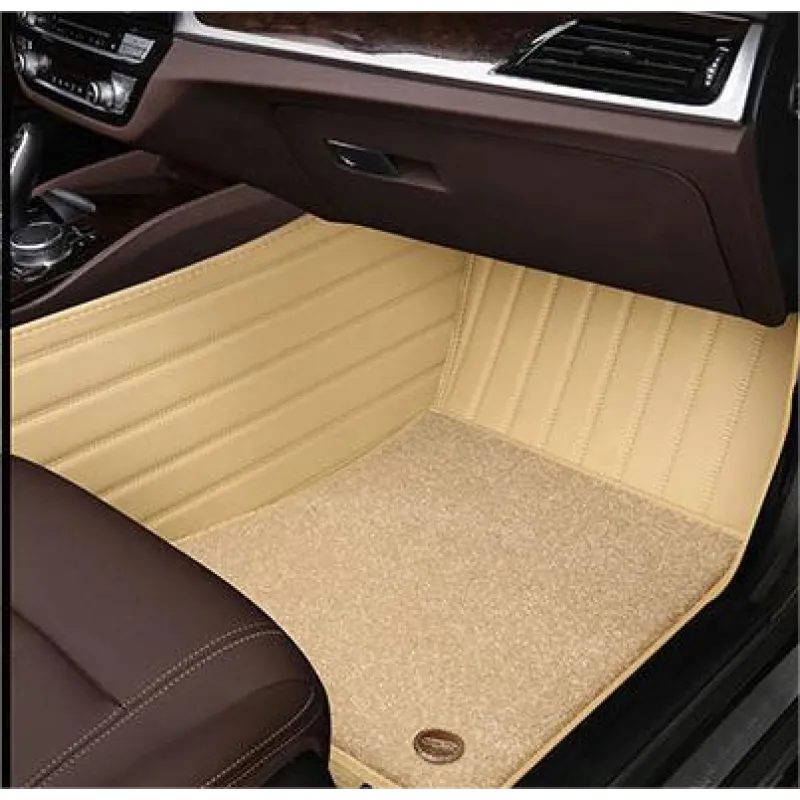 Suitable for BMW Fully Enclosed Car Floor Mats Made of Genuine Leather and Imitation Cashmere- Beige