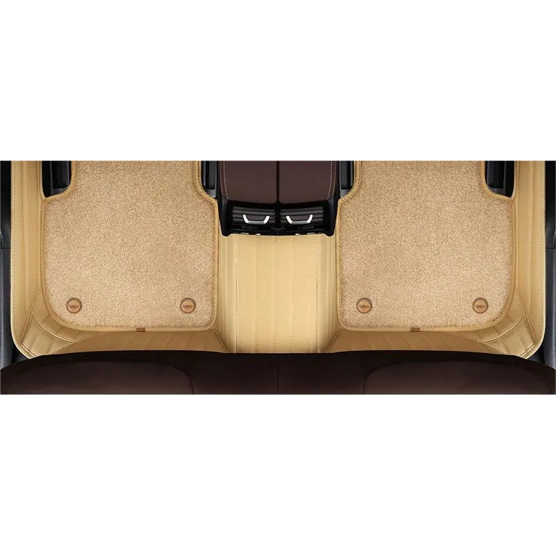 Suitable for BMW Fully Enclosed Car Floor Mats Made of Genuine Leather and Imitation Cashmere- Beige