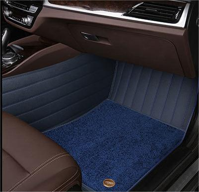 Suitable for Benz Fully Enclosed Car Floor Mats Made of Genuine Leather and Imitation Cashmere- Blue