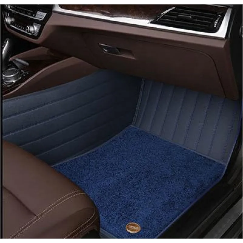 Suitable for BMW Fully Enclosed Car Floor Mats Made of Genuine Leather and Imitation Cashmere- Blue