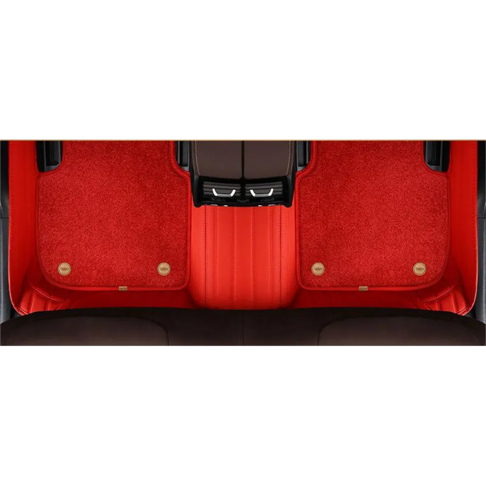 Suitable for Audi Fully Enclosed Car Floor Mats Made of Genuine Leather and Imitation Cashmere-Red