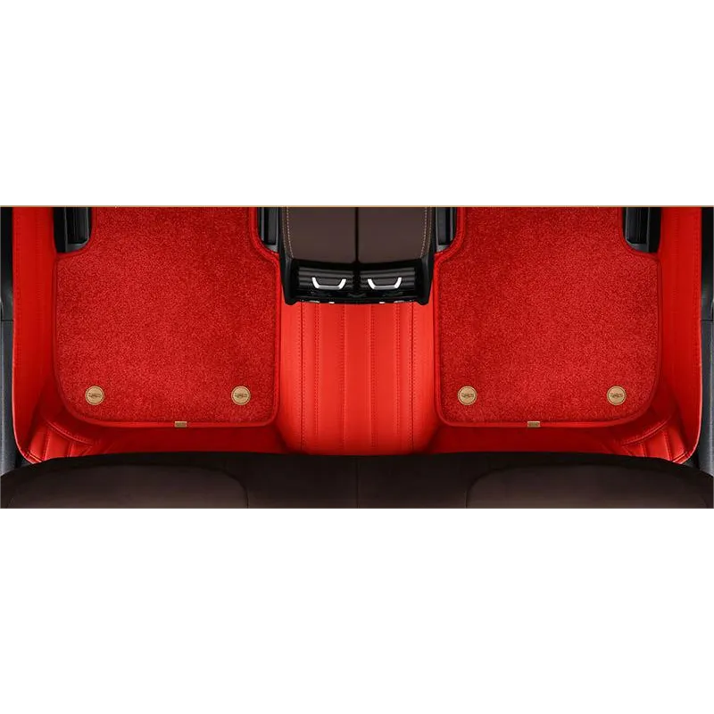 Suitable for Audi Fully Enclosed Car Floor Mats Made of Genuine Leather and Imitation Cashmere-Red