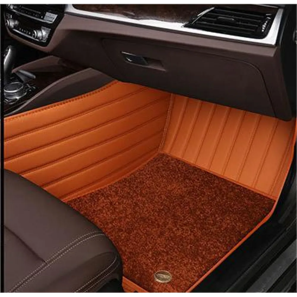 Suitable for BMW Fully Enclosed Car Floor Mats Made of Genuine Leather and Imitation Cashmere- Brown
