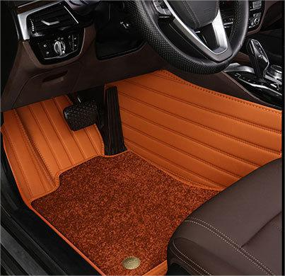 Suitable for BMW Fully Enclosed Car Floor Mats Made of Genuine Leather and Imitation Cashmere- Brown