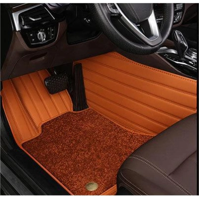 Suitable for BMW Fully Enclosed Car Floor Mats Made of Genuine Leather and Imitation Cashmere- Brown 01