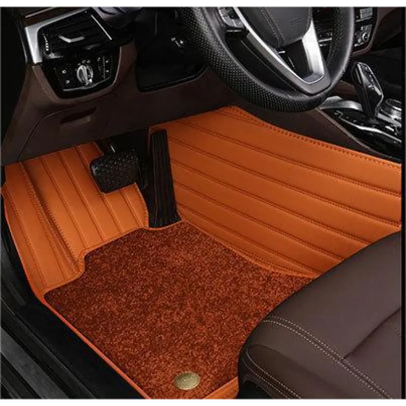 Suitable for BMW Fully Enclosed Car Floor Mats Made of Genuine Leather and Imitation Cashmere- Brown