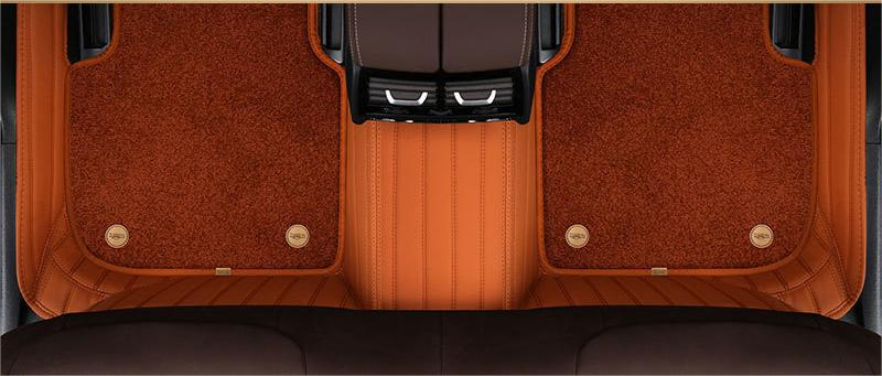 Suitable for BMW Fully Enclosed Car Floor Mats Made of Genuine Leather and Imitation Cashmere- Brown