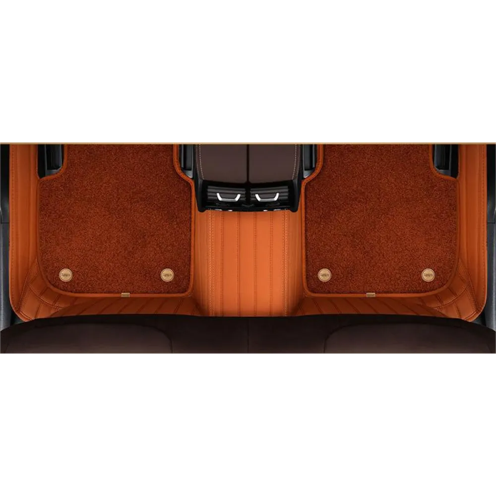 Suitable for BMW Fully Enclosed Car Floor Mats Made of Genuine Leather and Imitation Cashmere- Brown