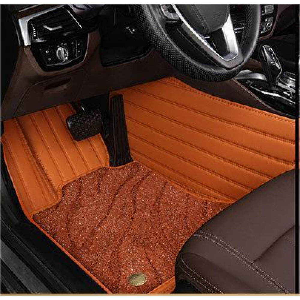 Suitable For  Audi Full Encircling Car Floor Mat Leather Plus Star Blanket- Brown
