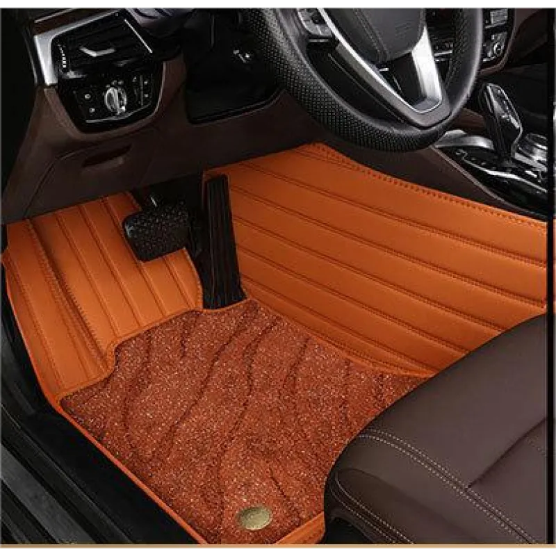 Suitable For  Audi Full Encircling Car Floor Mat Leather Plus Star Blanket- Brown
