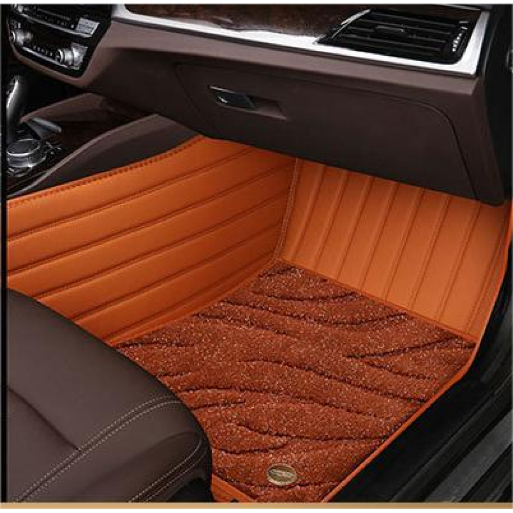 Suitable For  Audi Full Encircling Car Floor Mat Leather Plus Star Blanket- Brown