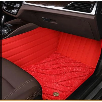 Suitable For Benz Full Encircling Car Floor Mat Leather Plus Star Blanket-Red 02