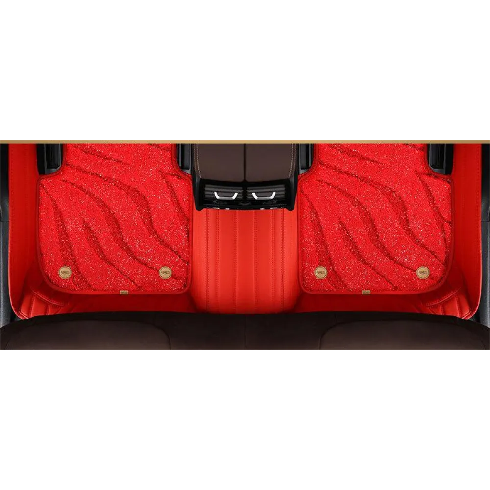 Suitable For BNW Full Encircling Car Floor Mat Leather Plus Star Blanket-Red