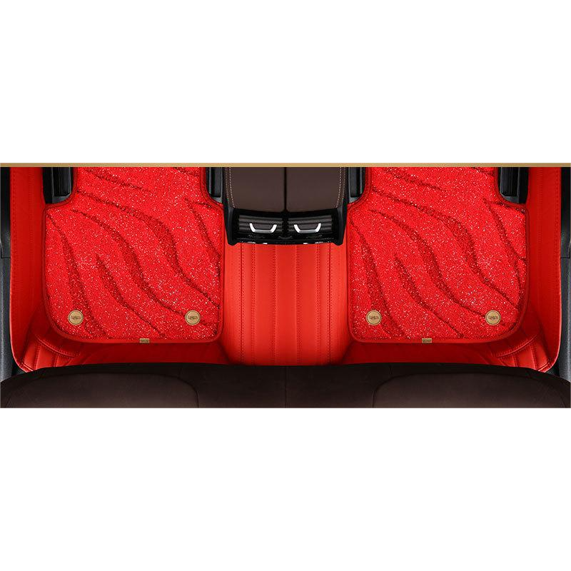Suitable For BNW Full Encircling Car Floor Mat Leather Plus Star Blanket-Red