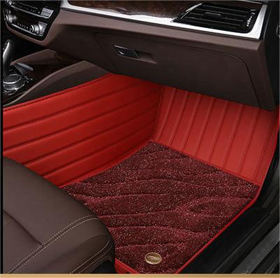 Suitable For  Audi Full Encircling Car Floor Mat Leather Plus Star Blanket-Deep Red