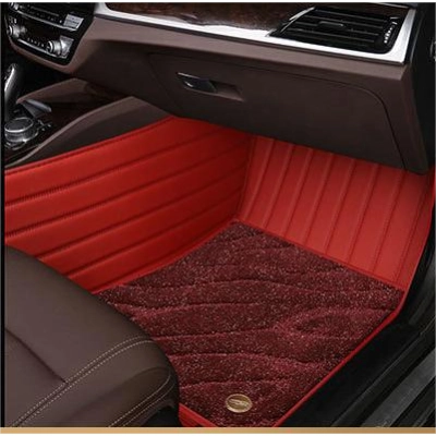 Suitable For Benz Full Encircling Car Floor Mat Leather Plus Star Blanket-Deep Red 02