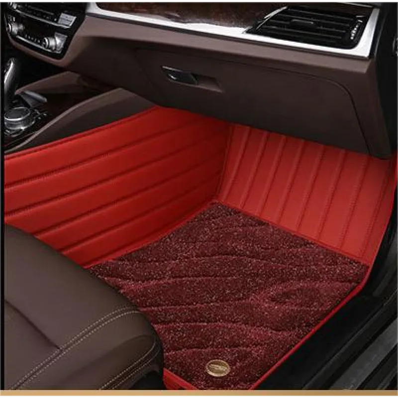Suitable For BMW Full Encircling Car Floor Mat Leather Plus Star Blanket-Deep Red