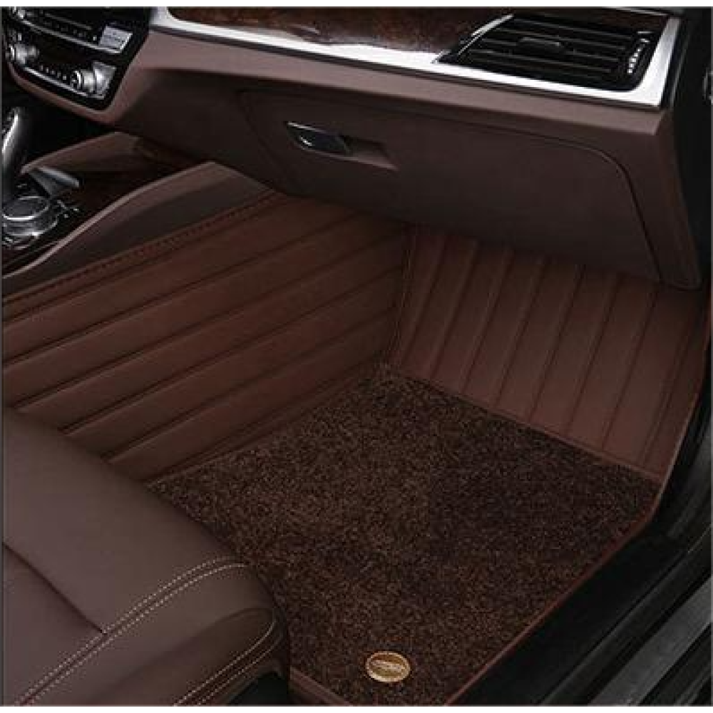 Suitable for Benz Fully Enclosed Car Floor Mats Made of Genuine Leather and Imitation Cashmere-Coffee