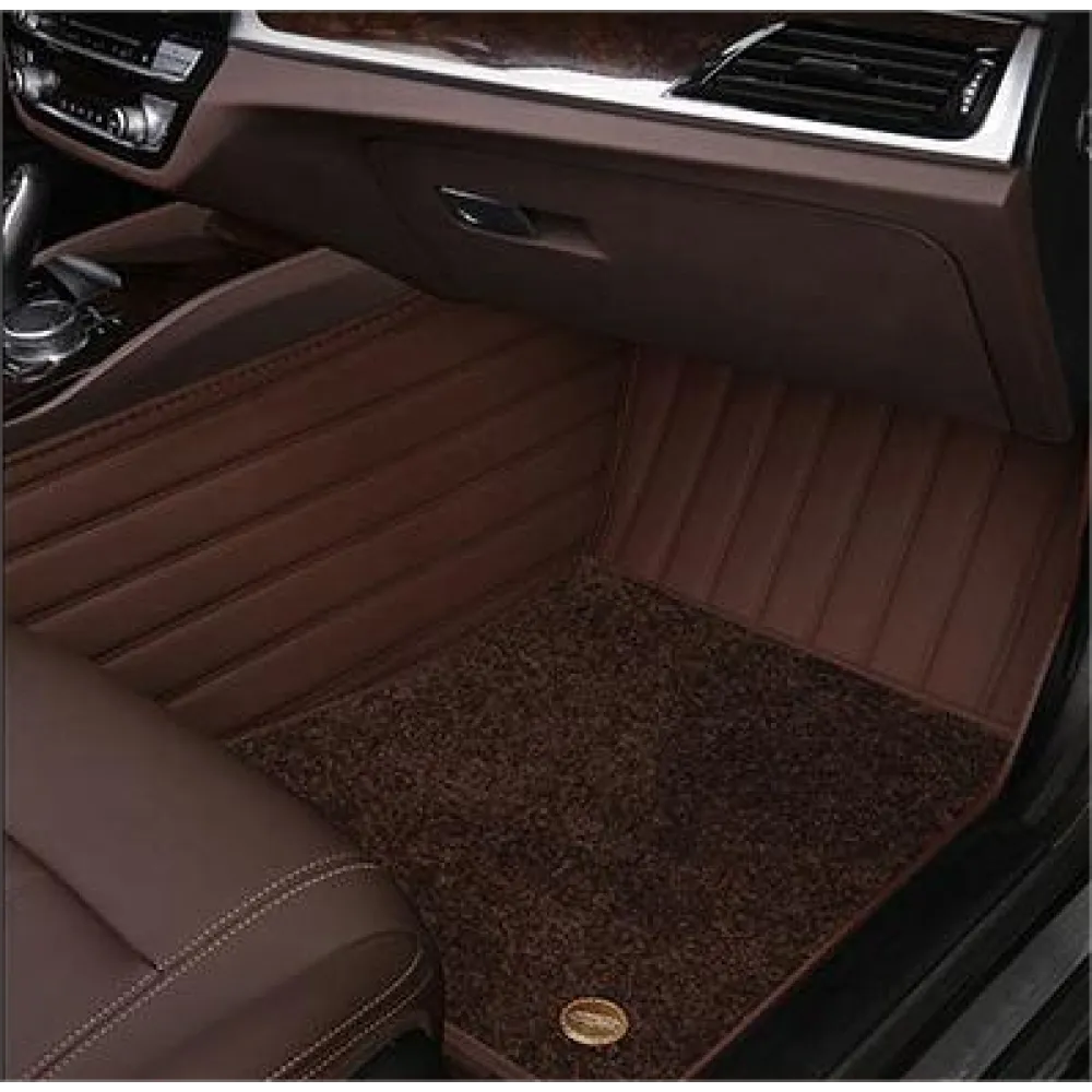 Suitable for Benz Fully Enclosed Car Floor Mats Made of Genuine Leather and Imitation Cashmere-Coffee