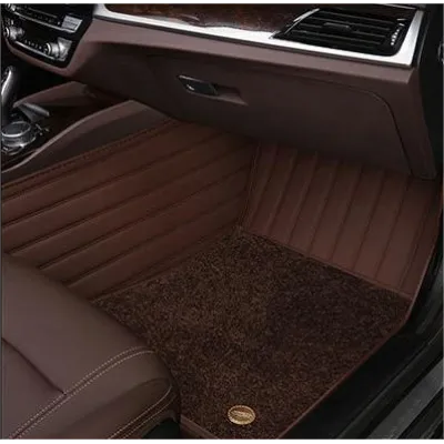 Suitable for Benz Fully Enclosed Car Floor Mats Made of Genuine Leather and Imitation Cashmere-Coffee 02