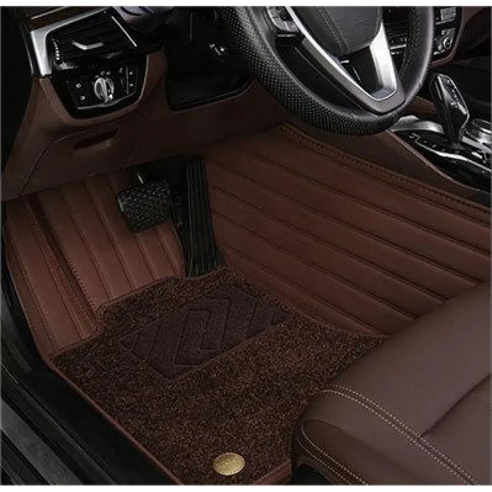 Suitable for Benz Fully Enclosed Car Floor Mats Made of Genuine Leather and Imitation Cashmere-Coffee