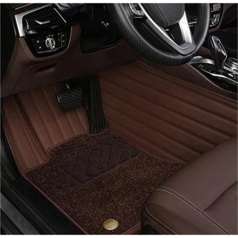 Suitable for Benz Fully Enclosed Car Floor Mats Made of Genuine Leather and Imitation Cashmere-Coffee