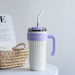 Vertical Pattern Large Capacity Straw Stainless Steel Insulation Cold Cup White