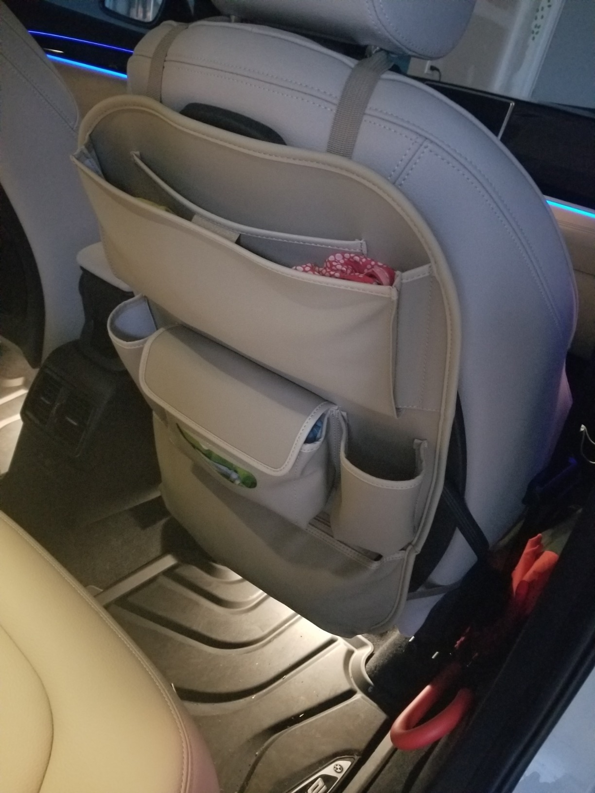 Leather Car Seat Storage Hanging Bag Beige review GK