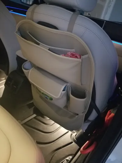 Leather Car Seat Storage Hanging Bag Beige review GK