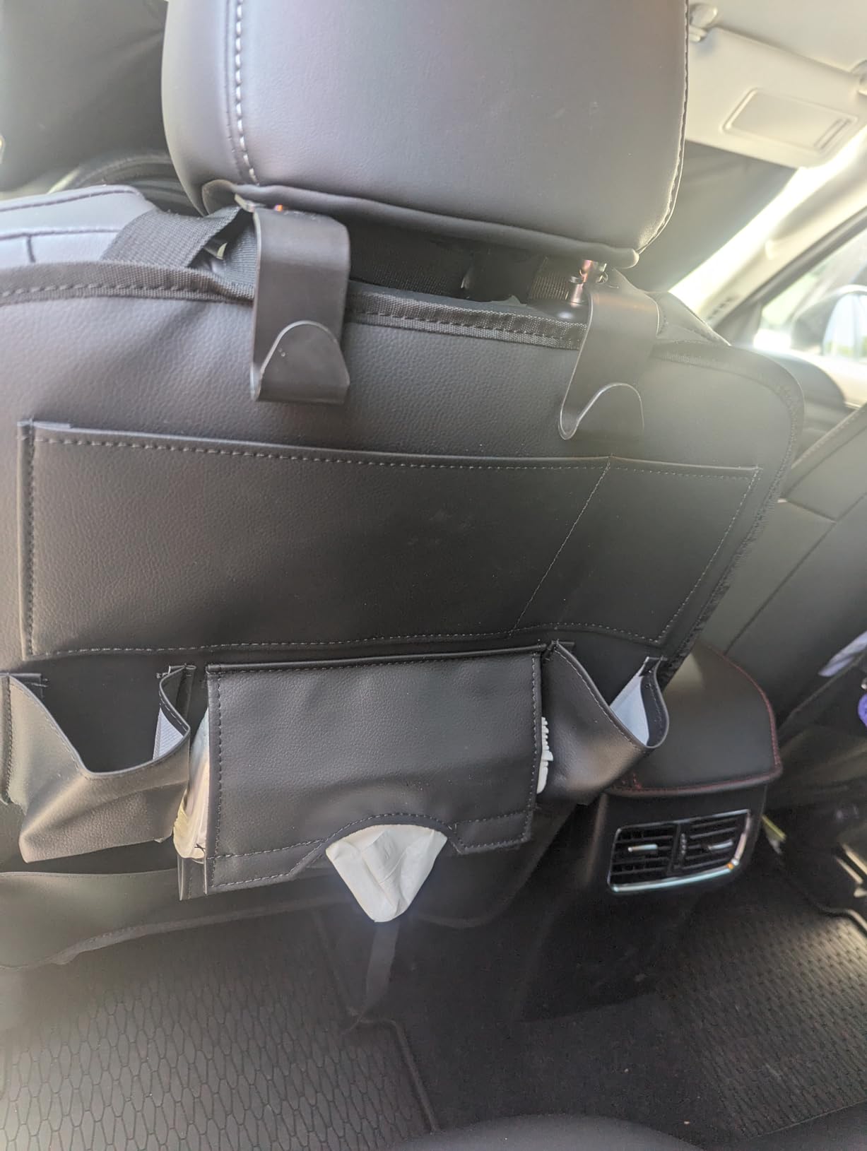 Leather Car Seat Storage Hanging Bag Black review ET
